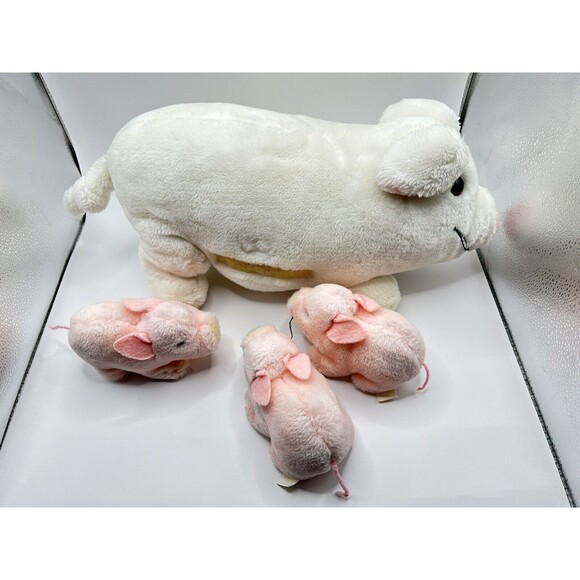 Vintage Dakin Plush White Pig with 3 Pink Piglet Babies Stuffed Animal 17” 1980s - Picture 7 of 16